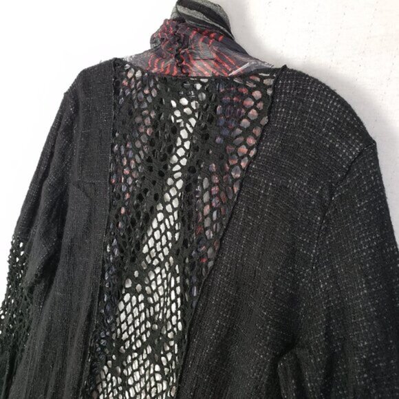 Vintage Aria A Cardigan Tunic Art-to-wear Funky Mixed Media Crochet Boho size L - Picture 10 of 11